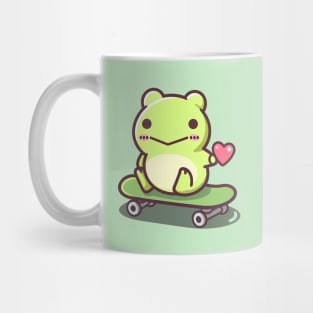 Cute Kawaii Frog On A Skateboard With A Heart Mug